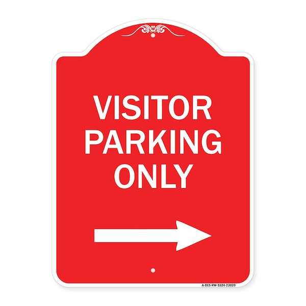 Signmission Reserved Parking Visitor Parking W/ Right Arrow, Red & White Aluminum Sign, 18" x 24", RW-1824-23020 A-DES-RW-1824-23020 - main